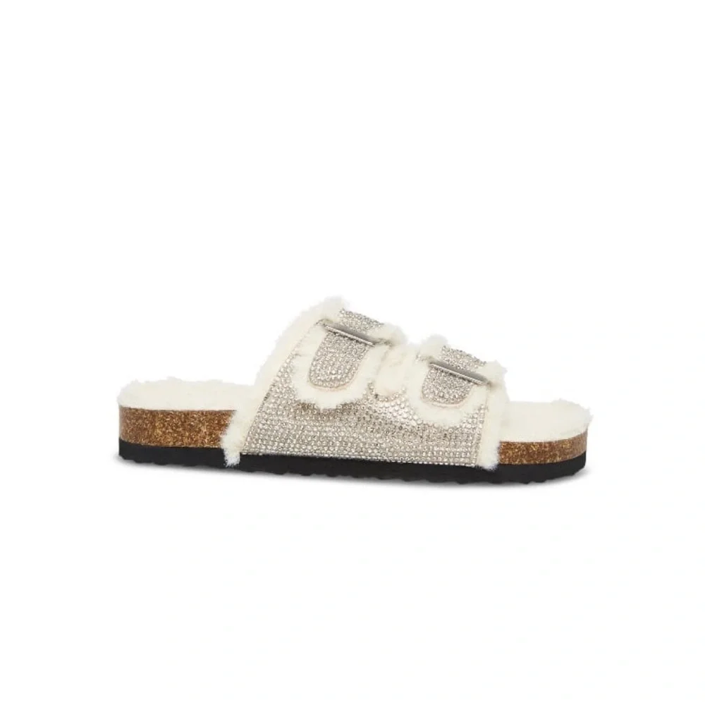 Steve Madden Jleena Rhinestone Faux Fur Double Strap Slip On Slide Girls 3 5W - Picture 8 of 8